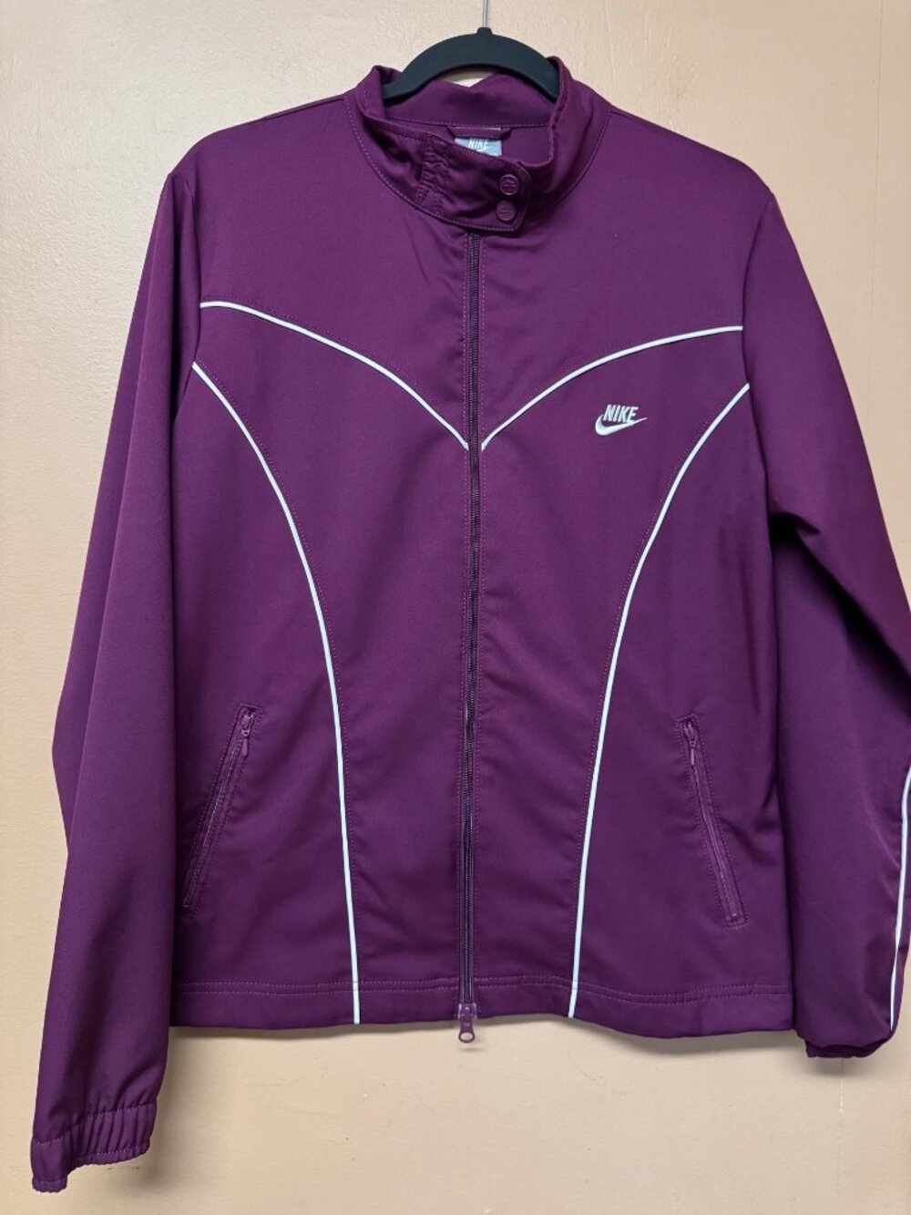 Nike Y2K Purple Track Jacket Retro White Piping Full Zip Swoosh Athletic  Large